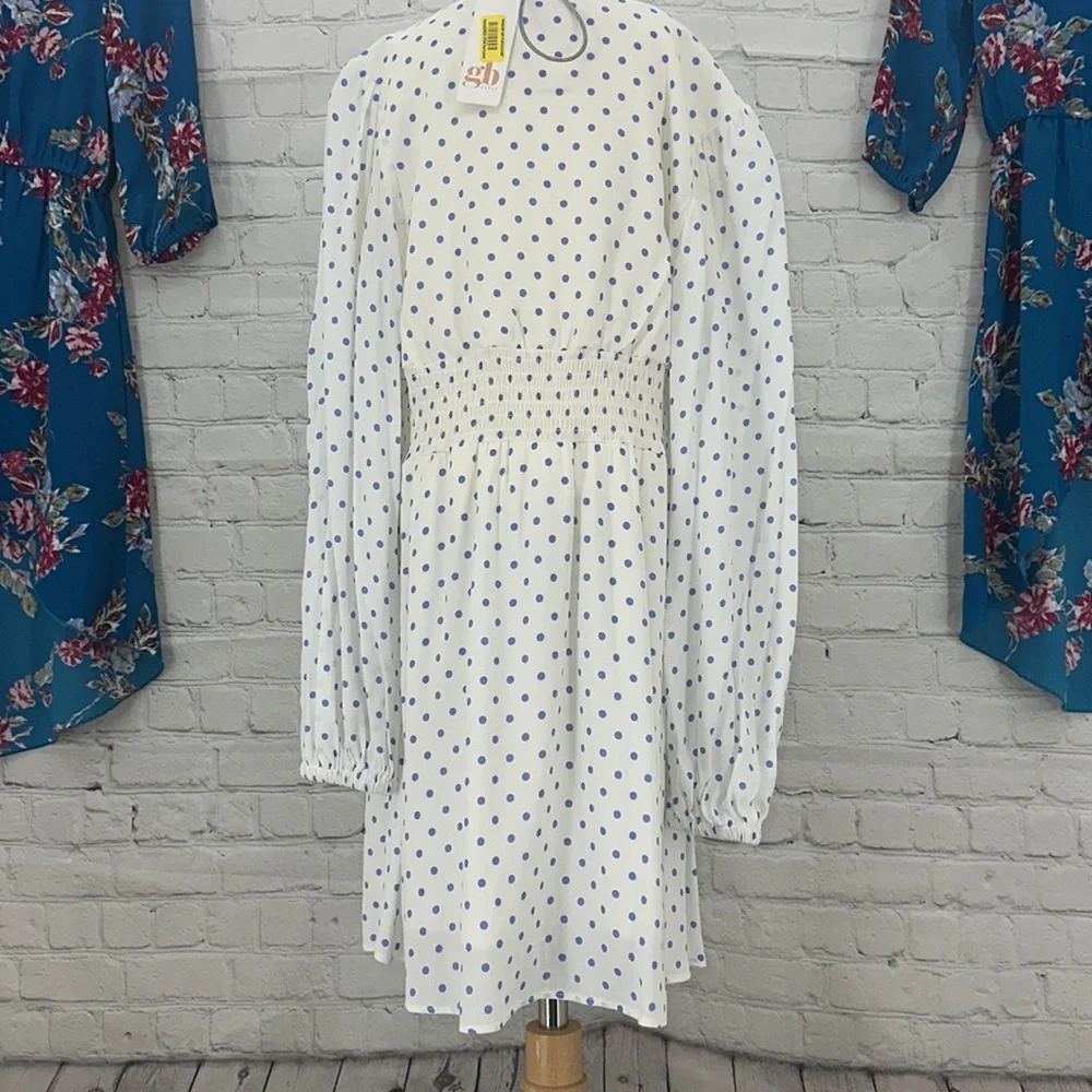 GB Girls BlueIvy polka dot long‎ sleeve chiffon dress double lined girls m 8/10